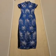 Kamome 青い花柄チャイナドレス xs