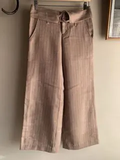 アダムエロペ ブラウン ベージュ ストライプ ワイドパンツ 36