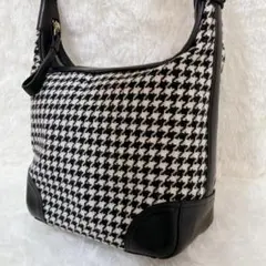 【美品】コーチ　ショルダートートバッグ　レザー　肩掛け　千鳥柄　キャンバス　白黒