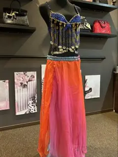 ベリーダンス　衣装　セットアップ　ブルー　スカート グラデーション