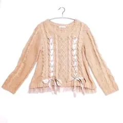 axes femme♡トップス♡レースアップ ♡ケーブルニット♡リボン♡M