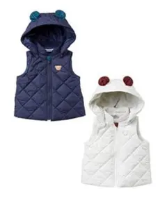 新品　familiar ファミリア　くま耳　フード付き　　ベスト　XF チェック