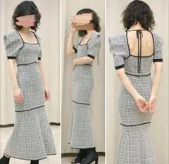 Snidel グレー系チェック オープンバック ロングワンピース