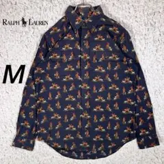 『Ralph Lauren』　総柄シャツ　ボタンダウン　馬　犬　ネイビー　【M】