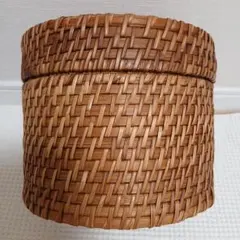 天然素材 円形収納バスケット& 蓋付き