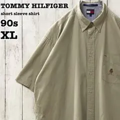 90s トミーヒルフィガー US古着 刺繍ロゴ 半袖 ボタンダウンシャツ XL