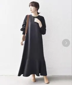 美品 スピック＆スパン ダブルフェイス裾フレアワンピース 黒 マキシ