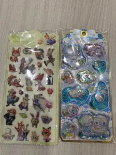 あわわちゃんウォーターシールとズートピアぷくぷくシール 2シートセット