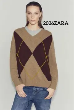 【新品】ZARA ダイヤ柄ニットセーター