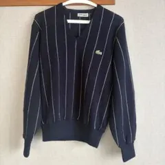Lacoste ネイビー ストライプ Vネックセーター