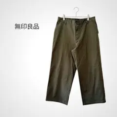無印良品 ストレートワイドパンツ XXL オリーブグリーン 綿混 大きいサイズ