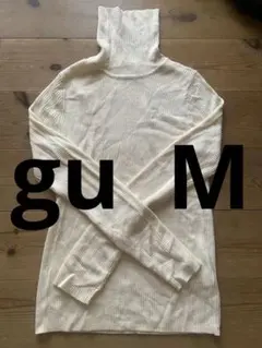 アイボリー リブ編み タートルネック 長袖セーター　gu