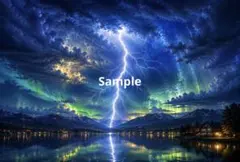 雷と幻想的な街並み デジタルアート イラスト ポストカード