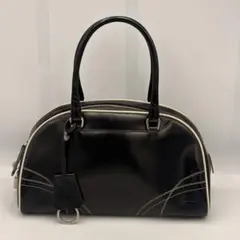 PRADA プラダ ボーリングバッグ 黒 白パイピング レザー 南京錠 Y2K