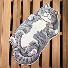 猫型 マット 80×45 2Dプリント へそ天 ダイカット 玄関 寝室 猫