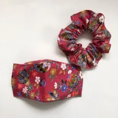 ハンドメイド　大臣風立体マスク&髪飾りシュシュ