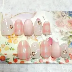 レトロポップ 柔らかピンク 春ネイル チェック デイジー ベリーショートオススメ