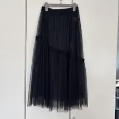 チュールフレアロングスカート 黒