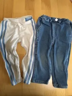 【2枚セット】petitmain ラインスウェット　デニム　90サイズ