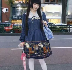 クラシカル柄 ワンピース リボン付き ロリィタ風 平成ガーリー