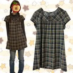 森ガール フェアリーグランジ チェック半袖チュニック