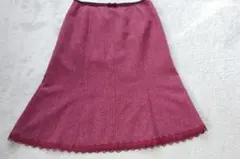 ワインレッド フレアスカート レース付き
