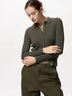 ユニクロ　メリノリブポロカーディガン