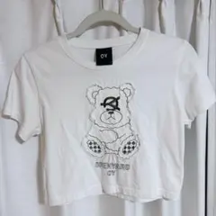 OPENYARD OY クマ刺繍 半袖Tシャツ ホワイト