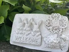 ホワイトセメント　ガーデンプレート　ウェルカムプレート　庭　雑貨　ガーデニング