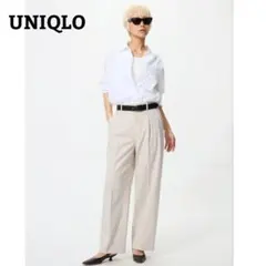 UNIQLO　タックワイドパンツ　レディース　ナチュラル　S