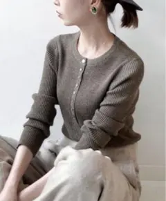 イエナ 3x3リブヘンリーネックプルオーバーグレー