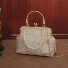 パーティーバッグ ジャガード刺繍 3WAY がま口 結婚式 卒業式 入学式