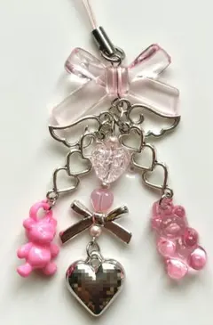 ハンドメイド　ストラップ　ビーズ　コレクトブック　y2k 韓国　ピンク