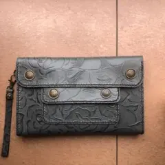 天然皮革　薔薇柄　スマホバック　マルチケース　 未使用美品