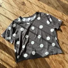 大きめドット　水玉　Tシャツ　ブラウン　フリーサイズ　ゆったりサイズ　半袖のサムネイル