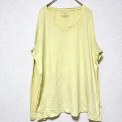 【XL】長袖カットソー Vネック イエロー 薄手 無地 US古着 オーバーサイズ