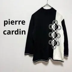ピエールカルダン 長袖 ニット セーター ハイネック 薄手 黒 花柄 シンプル