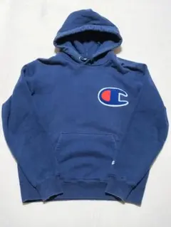 チャンピオン ビックロゴ さがら刺繍 スウェットパーカー ネイビー M 裏起毛