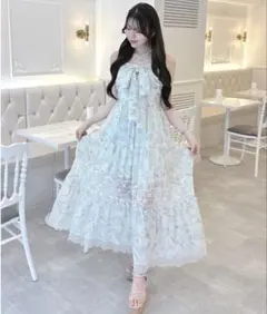 【定価以下完売品】NOMAE レースラインリボンキャミワンピースアイボリー花柄 ☆9月限定1000円引き☆レースラインリボンキャミワンピースアイボリー