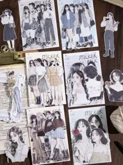 コラージュ素材 シール フレークシール ステッカー 女の子 おしゃれ 6種60枚