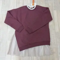 ブランシェス/branshes 150 赤系　裏起毛トレーナー　襟・チュール付