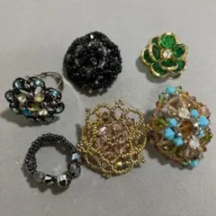 ビーズフラワーデザイン指輪セット 6点