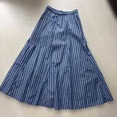 ストライプ柄 ロングフレアスカート ブルー×ホワイトのサムネイル