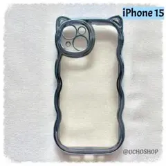 iPhone15用 猫耳メタリックケース ブルー
