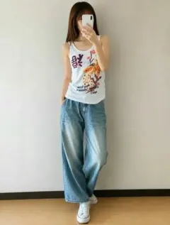 週末SALE★rough★ラフ★鳳凰刺繍タンクトップ 白コットンレディース個性派のサムネイル