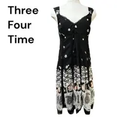 Three Four Time 花柄 キャミソールワンピース ブラック 裏地付
