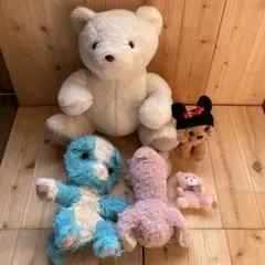 しろくま うさぎ ミニープードル クマ アオ猫 ぬいぐるみまとめ売り 5点セット