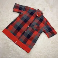 Hub&Spoke 半袖　チェックシャツ　スナップボタン　XL 赤×グレー×紺