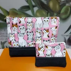 【色んなネコデザインのポーチ2種類セット】猫柄マルチポーチ《ハンドメイド》