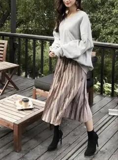 DHOLIC ディーホリック ウエストストレッチベロアプリーツスカート